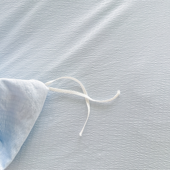 91家纺网 家纺一手货源 找家纺 侯先生家纺新款直播爆款云感双层纱皱皱纱四件套小清新水洗棉床笠 蓝布布