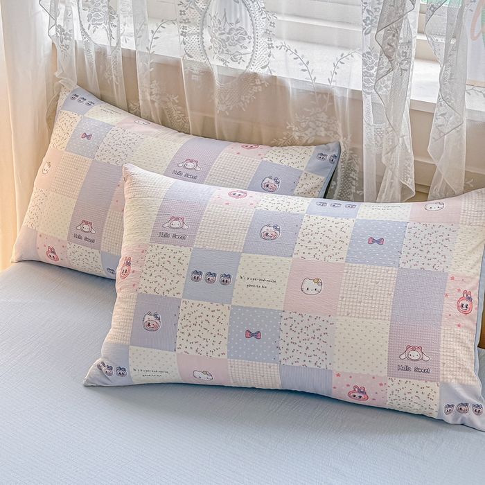 91家纺网 家纺一手货源 找家纺 侯先生家纺新款直播爆款云感双层纱皱皱纱四件套小清新水洗棉床笠 蓝布布