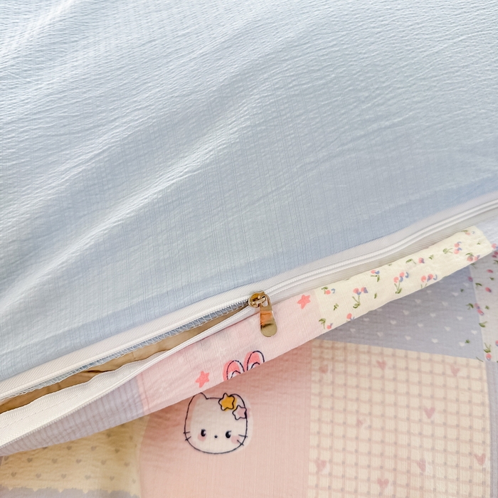 91家纺网 家纺一手货源 找家纺 侯先生家纺新款直播爆款云感双层纱皱皱纱四件套小清新水洗棉床笠 蓝布布