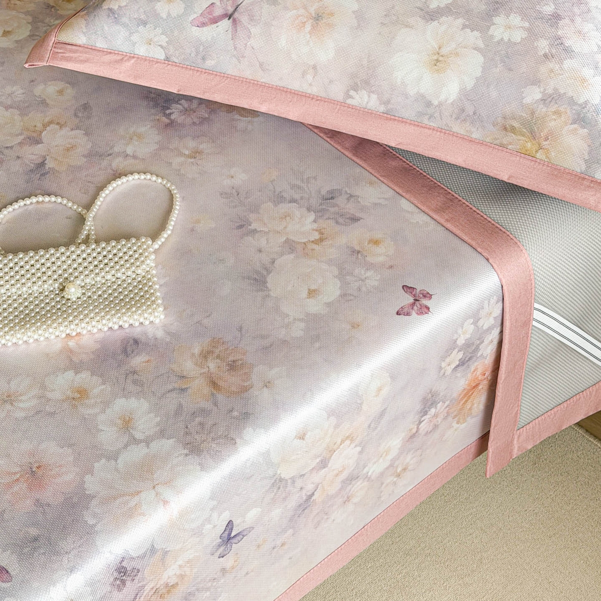 91家纺网 家纺一手货源 找家纺 倾慕家纺 2026新款A类数码印花冰泉丝凉席 摩尼粉