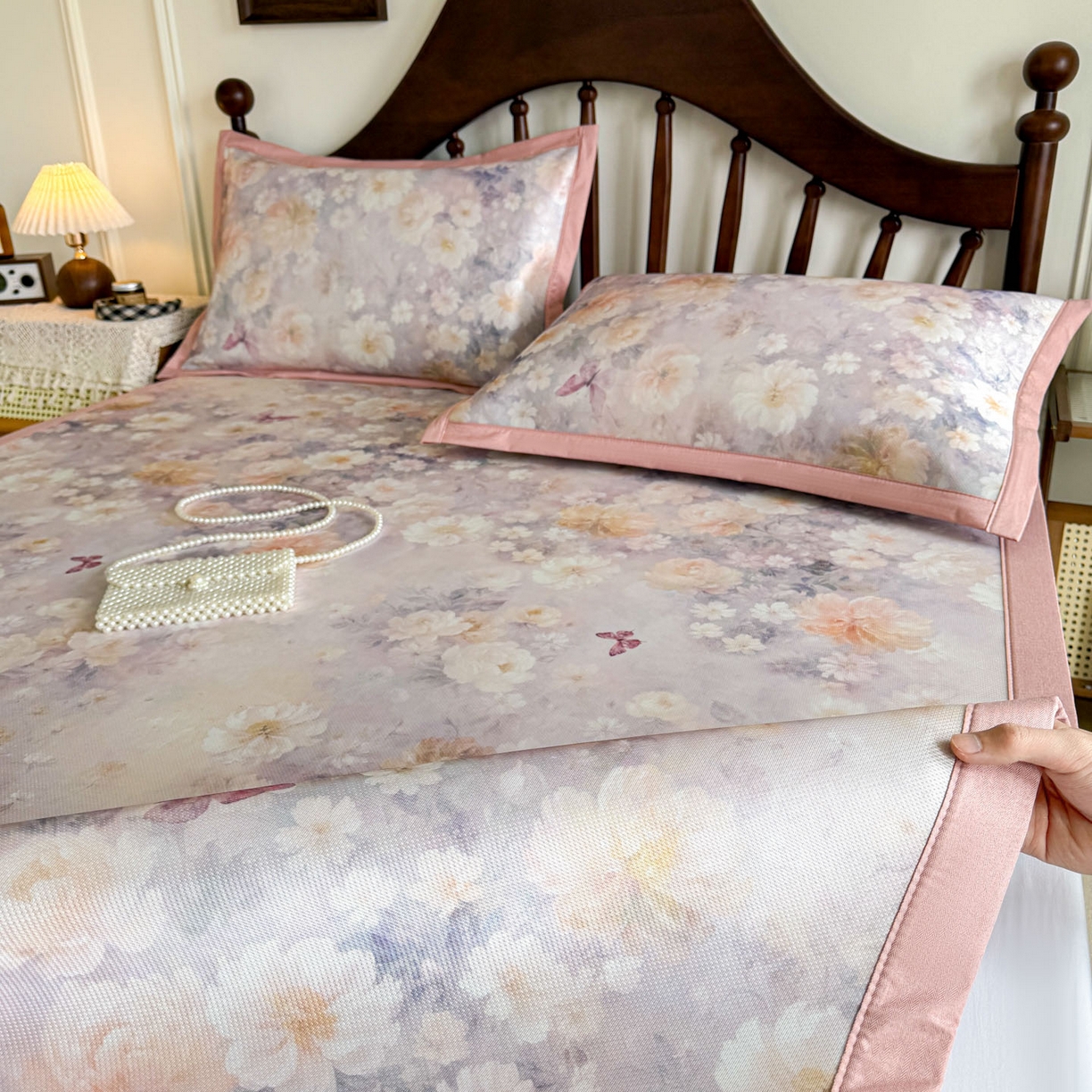 91家纺网 家纺一手货源 找家纺 倾慕家纺 2026新款A类数码印花冰泉丝凉席 摩尼粉