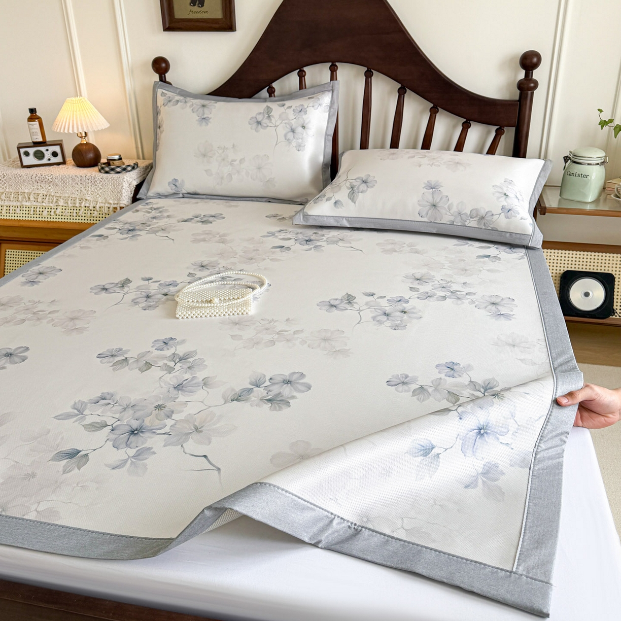 91家纺网 家纺一手货源 找家纺 倾慕家纺 2026新款A类数码印花冰泉丝凉席 素情