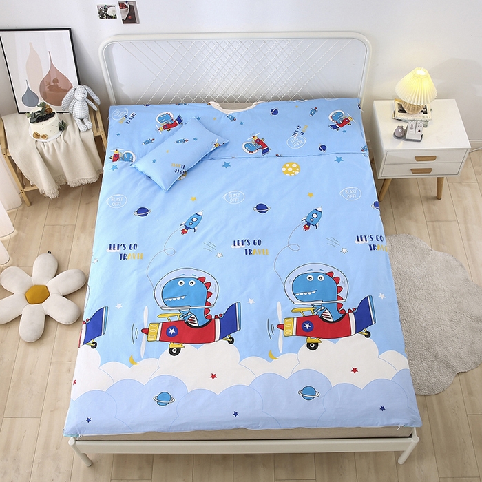 91家纺网 家纺一手货源 找家纺 萌朵防踢被 2025新款纯棉儿童防踢被儿童睡袋（棉花被芯） 恐龙飞船