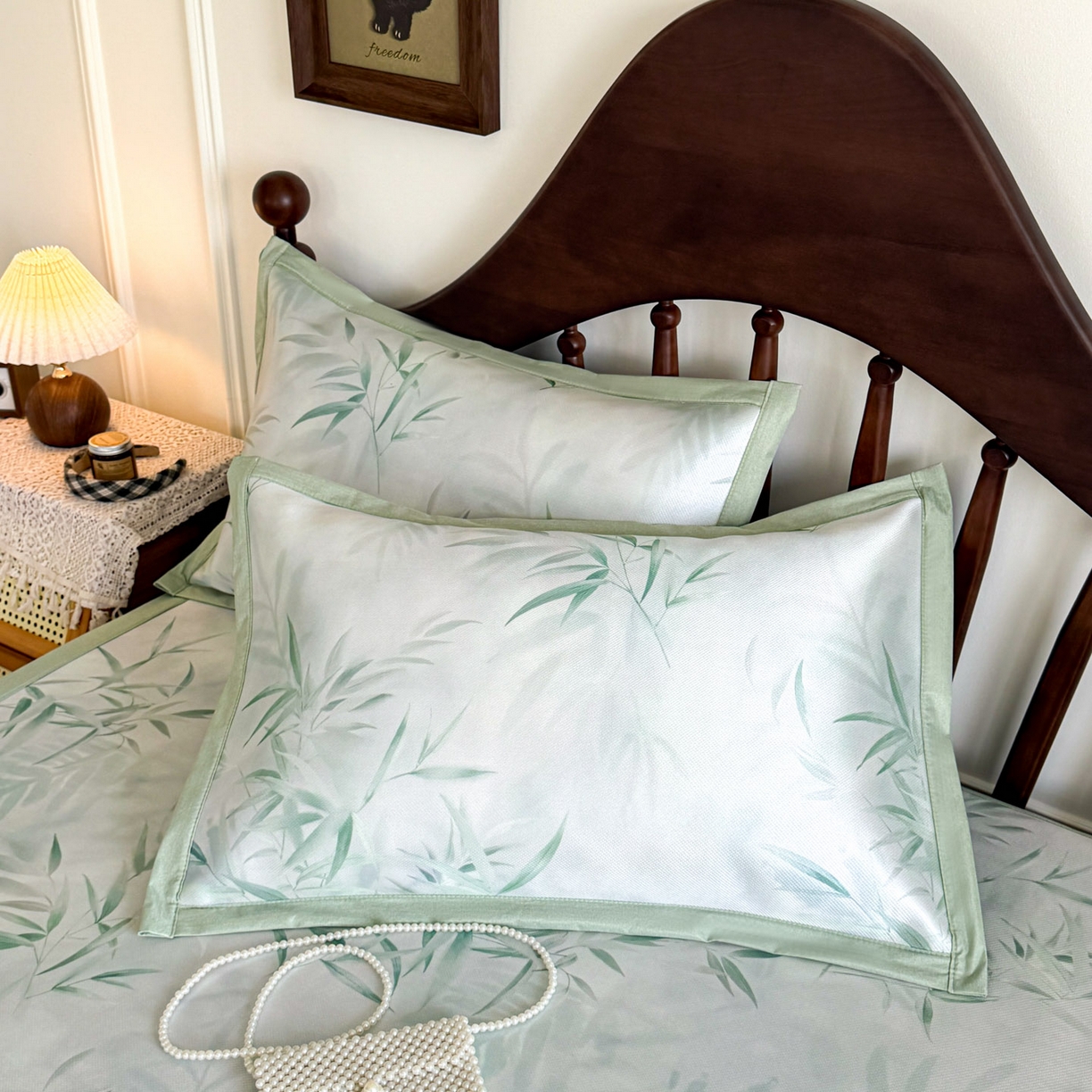 91家纺网 家纺一手货源 找家纺 倾慕家纺 2026新款A类数码印花冰泉丝凉席 竹潇潇绿