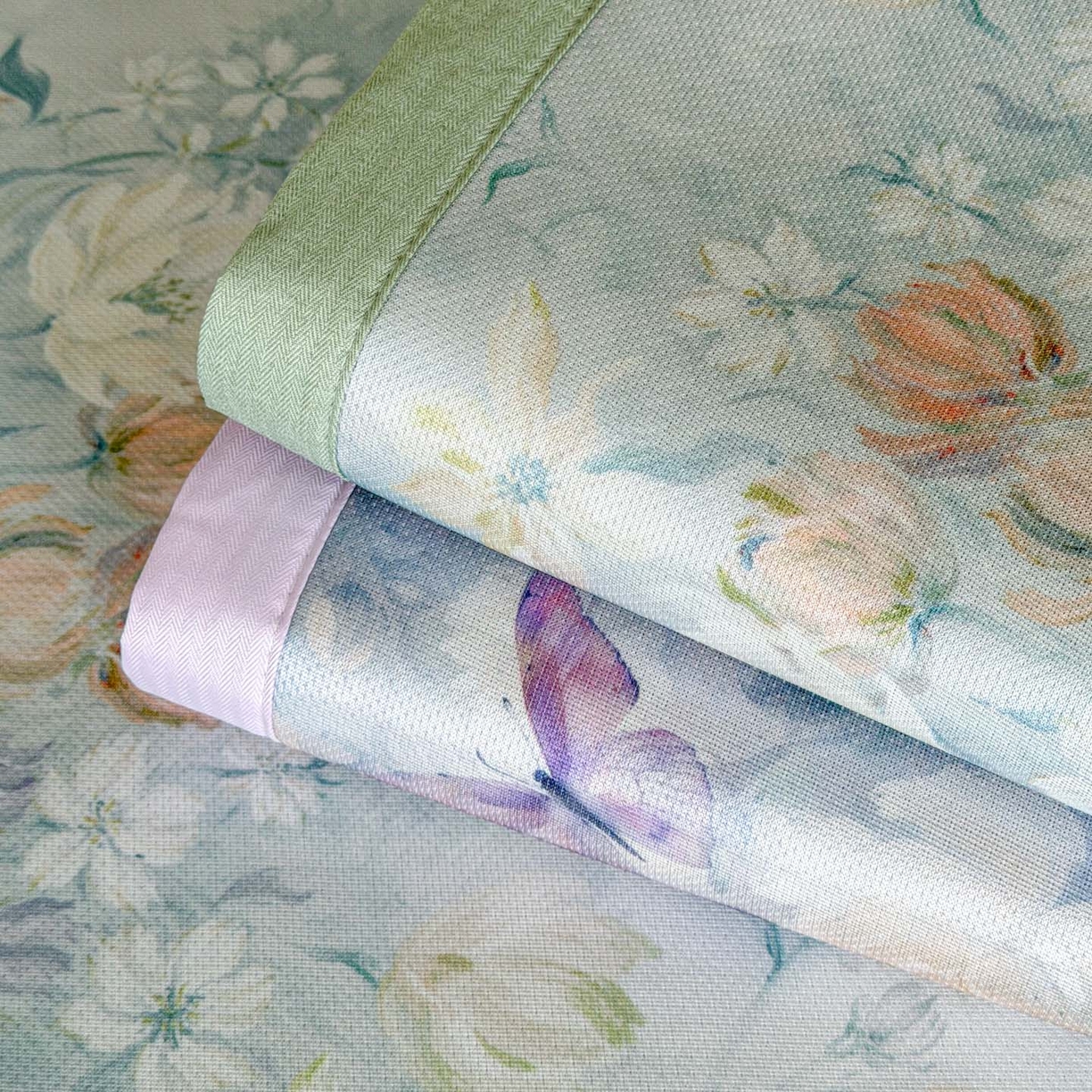 91家纺网 家纺一手货源 找家纺 倾慕家纺 2026新款A类数码印花冰泉丝凉席 玉兰花绿