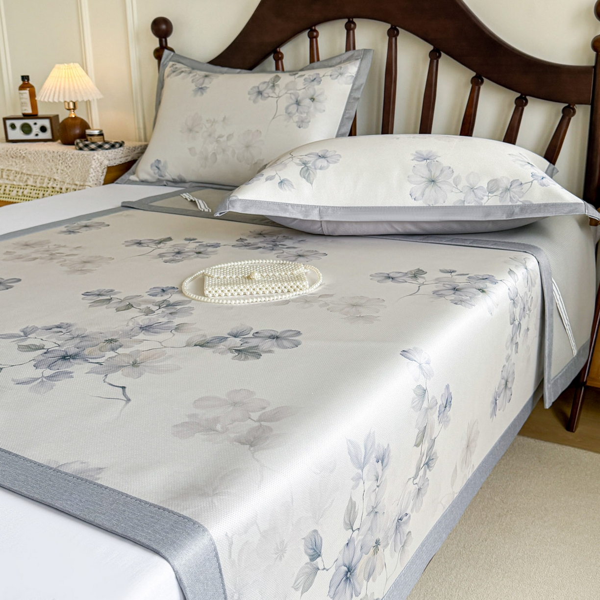 91家纺网 家纺一手货源 找家纺 倾慕家纺 2026新款A类数码印花冰泉丝凉席 素情