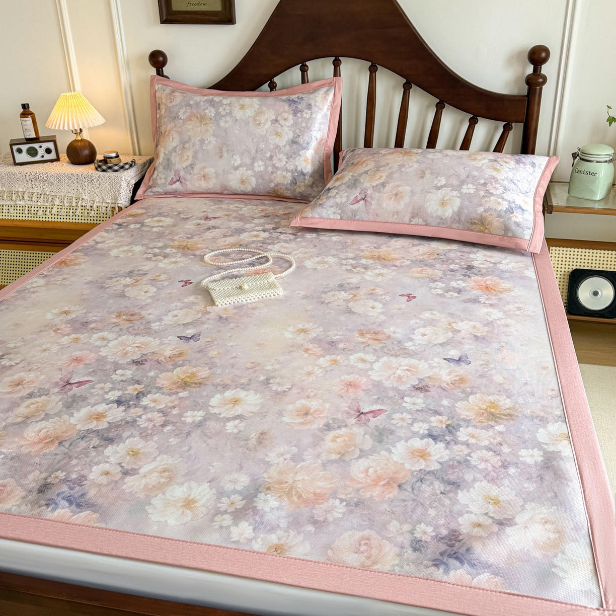 91家纺网 家纺一手货源 找家纺 倾慕家纺 2026新款A类数码印花冰泉丝凉席 摩尼粉