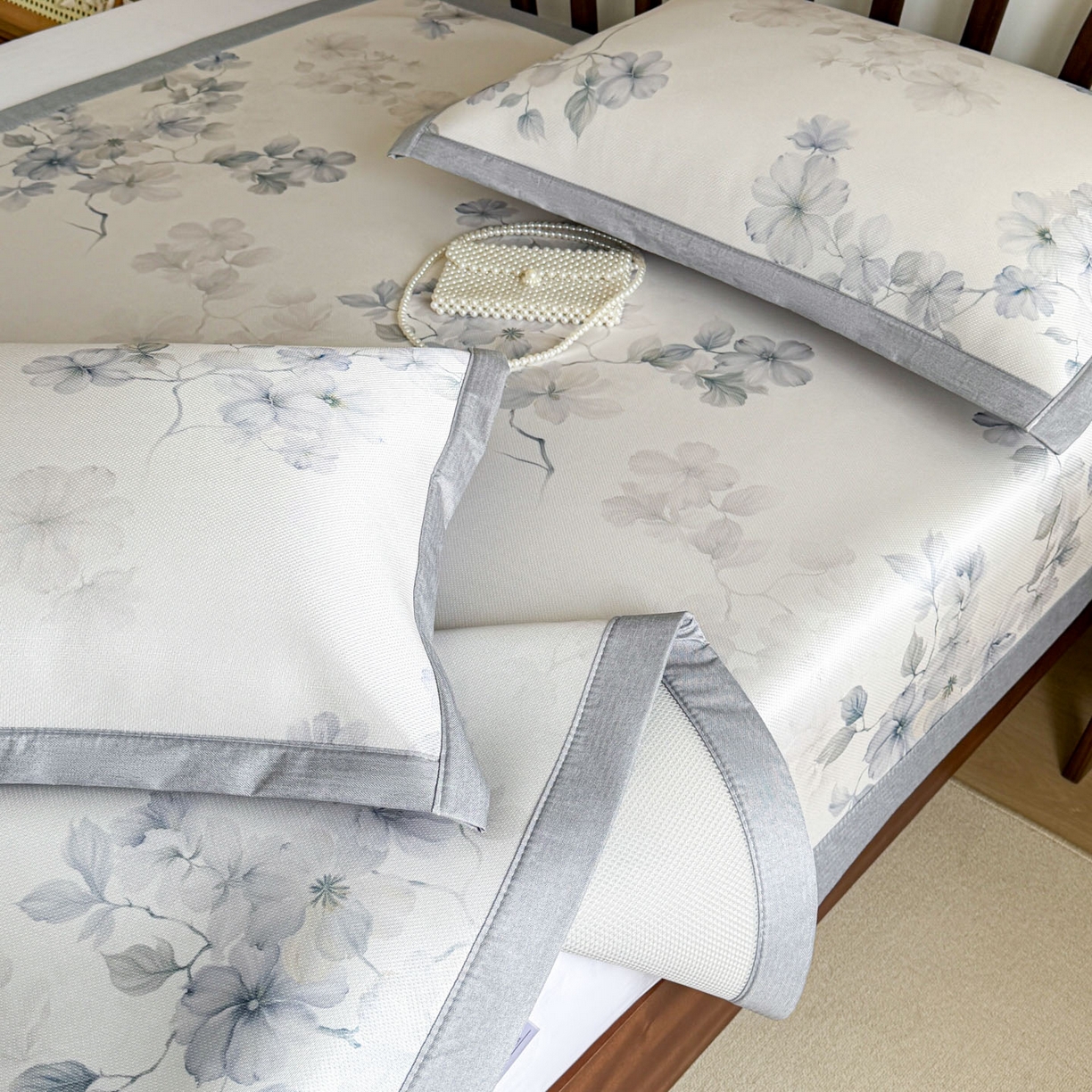 91家纺网 家纺一手货源 找家纺 倾慕家纺 2026新款A类数码印花冰泉丝凉席 素情