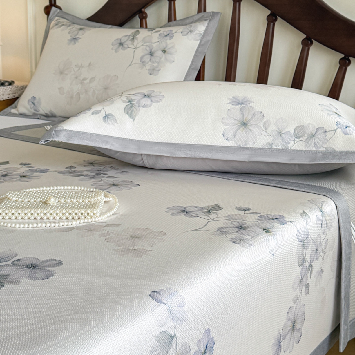 91家纺网 家纺一手货源 找家纺 倾慕家纺 2026新款A类数码印花冰泉丝凉席 素情