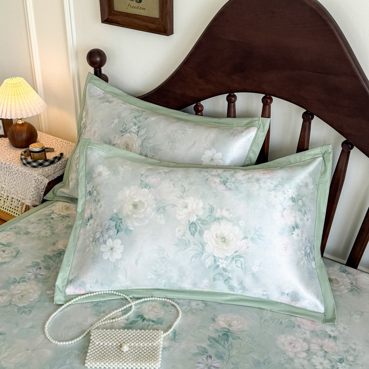 91家纺网 家纺一手货源 找家纺 倾慕家纺 2026新款A类数码印花冰泉丝凉席 花艺绿