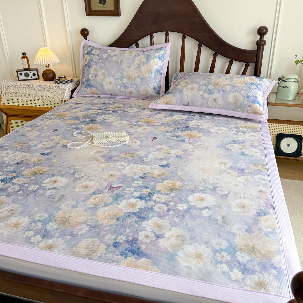 91家纺网 家纺一手货源 找家纺 倾慕家纺 2026新款A类数码印花冰泉丝凉席 摩尼紫