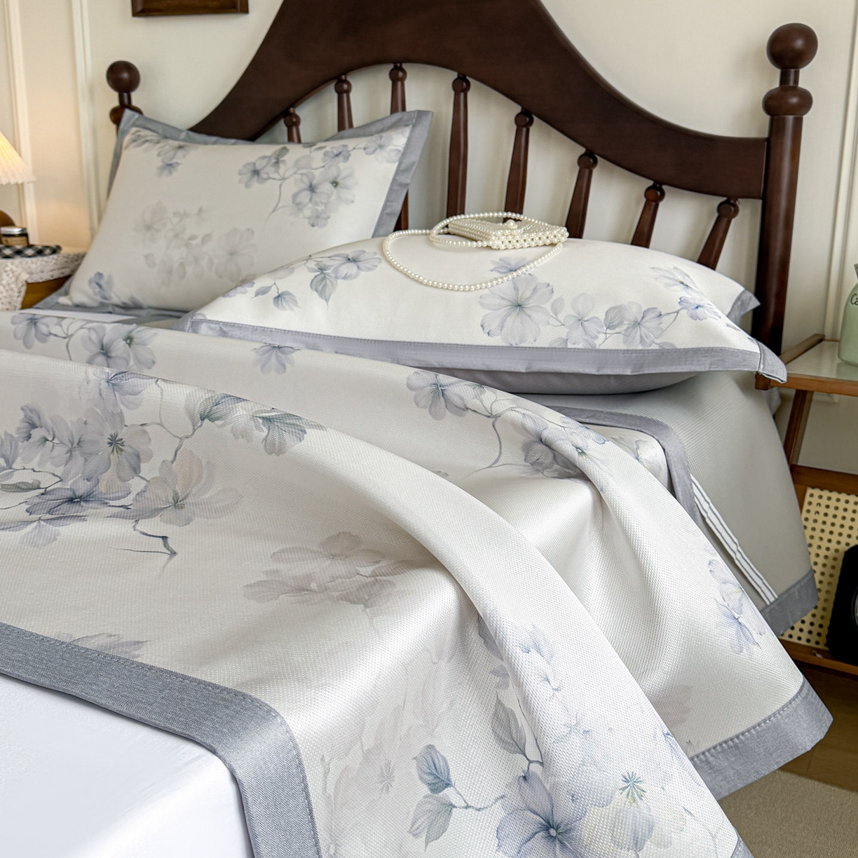 91家纺网 家纺一手货源 找家纺 倾慕家纺 2026新款A类数码印花冰泉丝凉席 素情