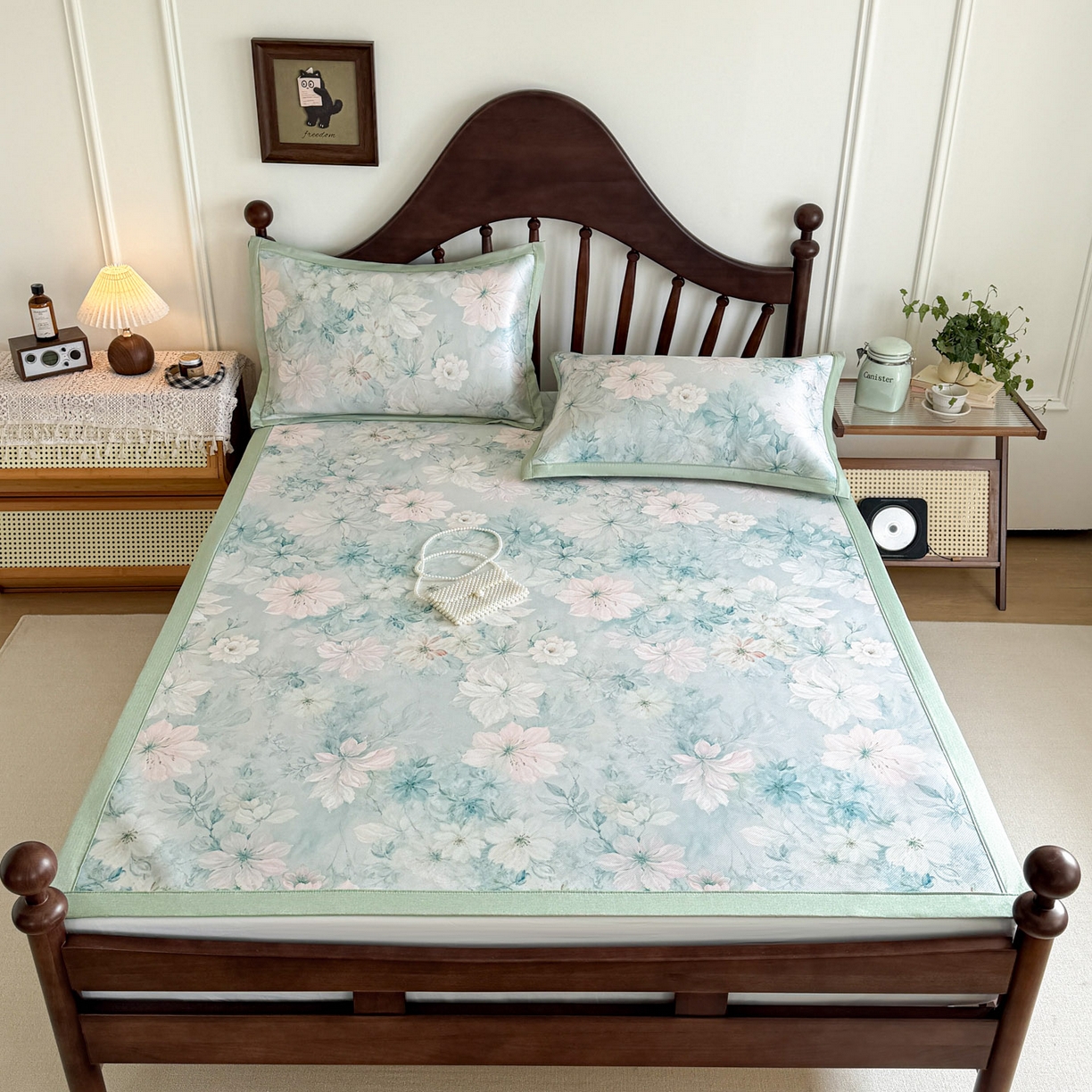 91家纺网 家纺一手货源 找家纺 倾慕家纺 2026新款A类数码印花冰泉丝凉席 水墨江南绿