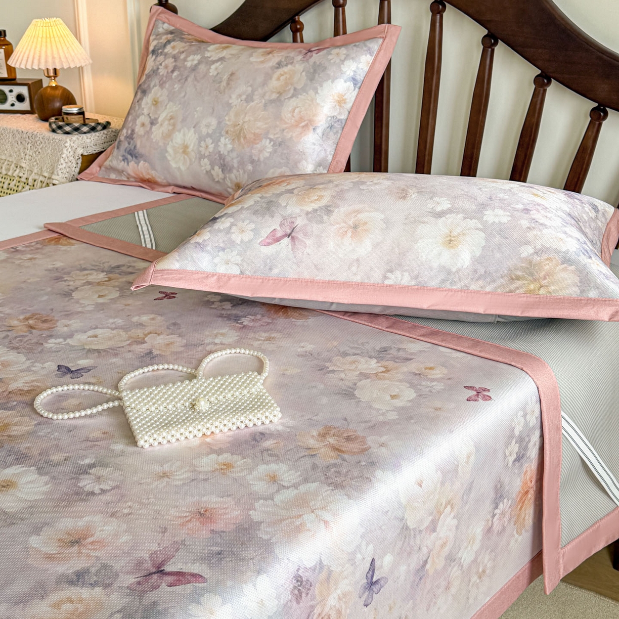 91家纺网 家纺一手货源 找家纺 倾慕家纺 2026新款A类数码印花冰泉丝凉席 摩尼粉