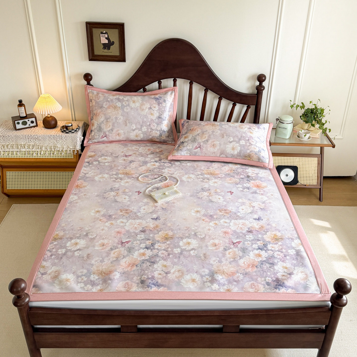 91家纺网 家纺一手货源 找家纺 倾慕家纺 2026新款A类数码印花冰泉丝凉席 摩尼粉