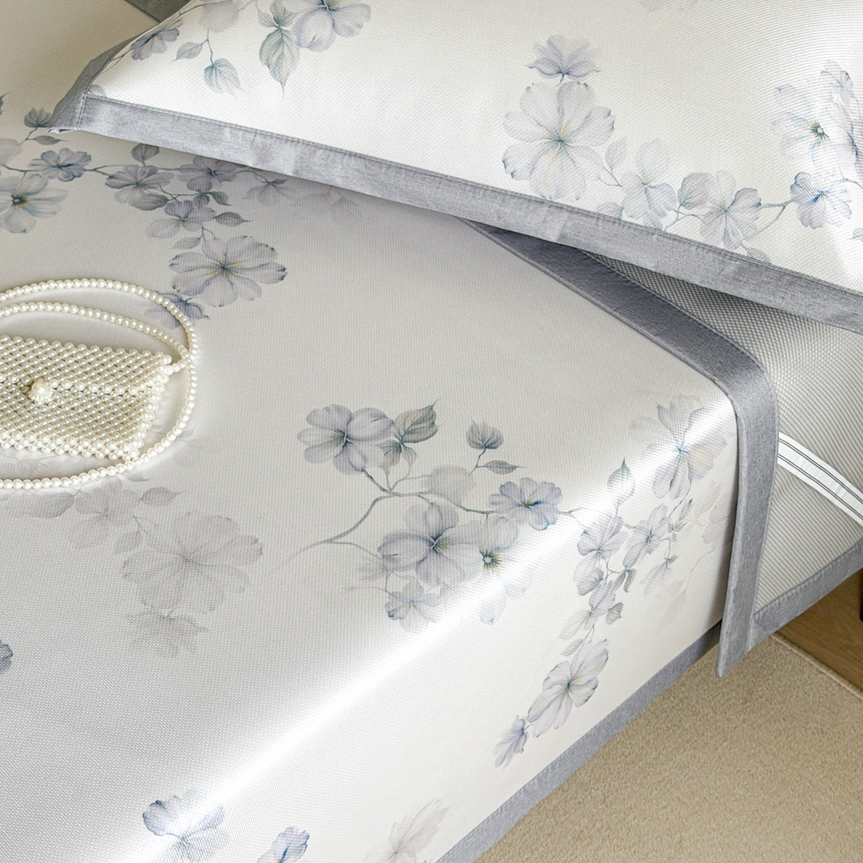 91家纺网 家纺一手货源 找家纺 倾慕家纺 2026新款A类数码印花冰泉丝凉席 素情