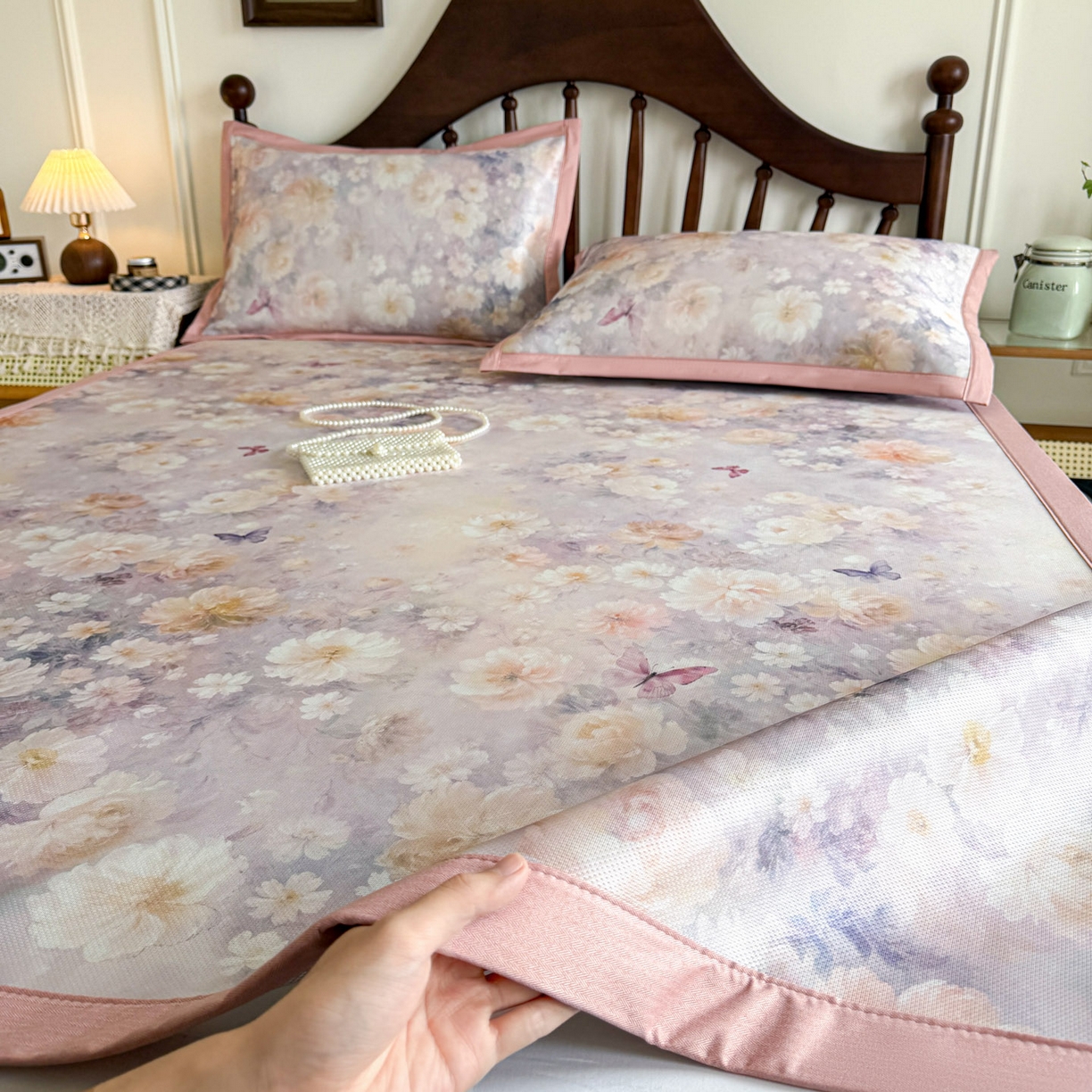 91家纺网 家纺一手货源 找家纺 倾慕家纺 2026新款A类数码印花冰泉丝凉席 摩尼粉