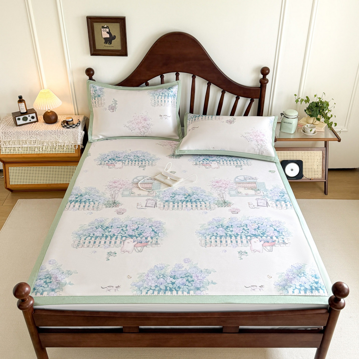 91家纺网 家纺一手货源 找家纺 倾慕家纺 2026新款A类数码印花冰泉丝凉席 鲜花小镇