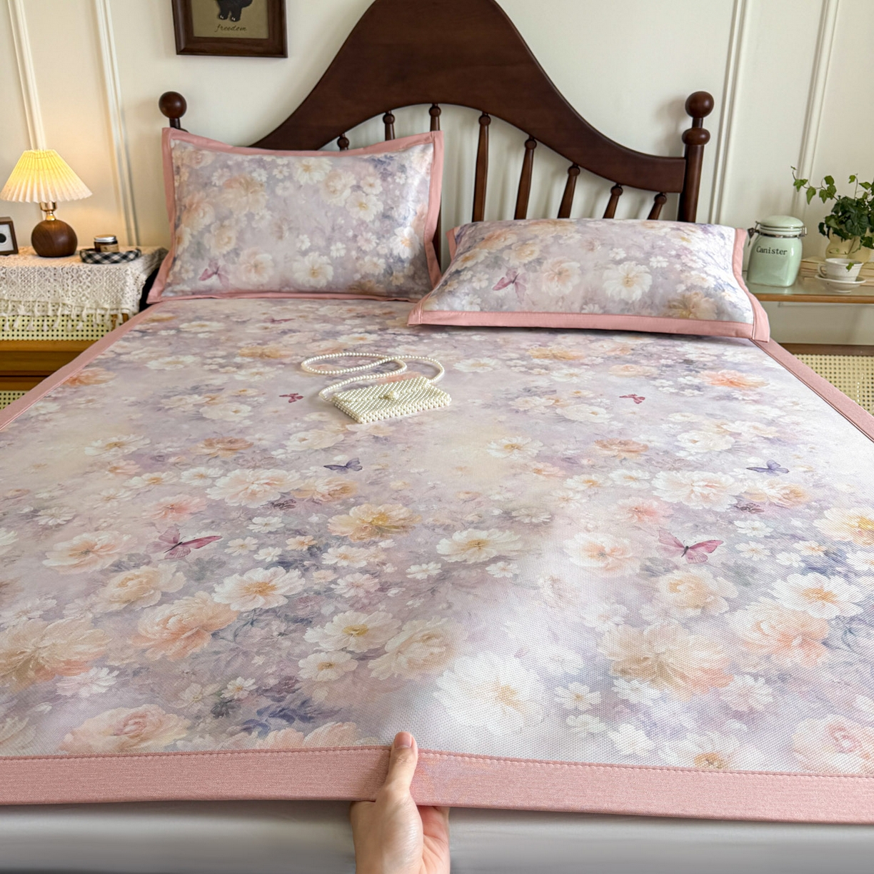 倾慕家纺 2026新款A类数码印花冰泉丝凉席 摩尼粉