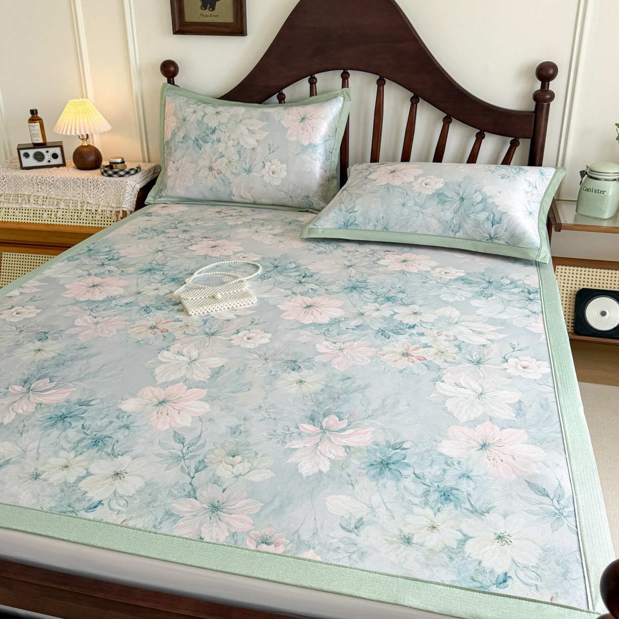 91家纺网 家纺一手货源 找家纺 倾慕家纺 2026新款A类数码印花冰泉丝凉席 水墨江南绿