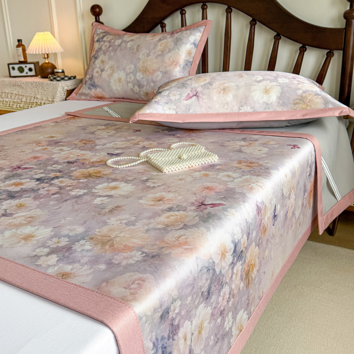 91家纺网 家纺一手货源 找家纺 倾慕家纺 2026新款A类数码印花冰泉丝凉席 摩尼粉