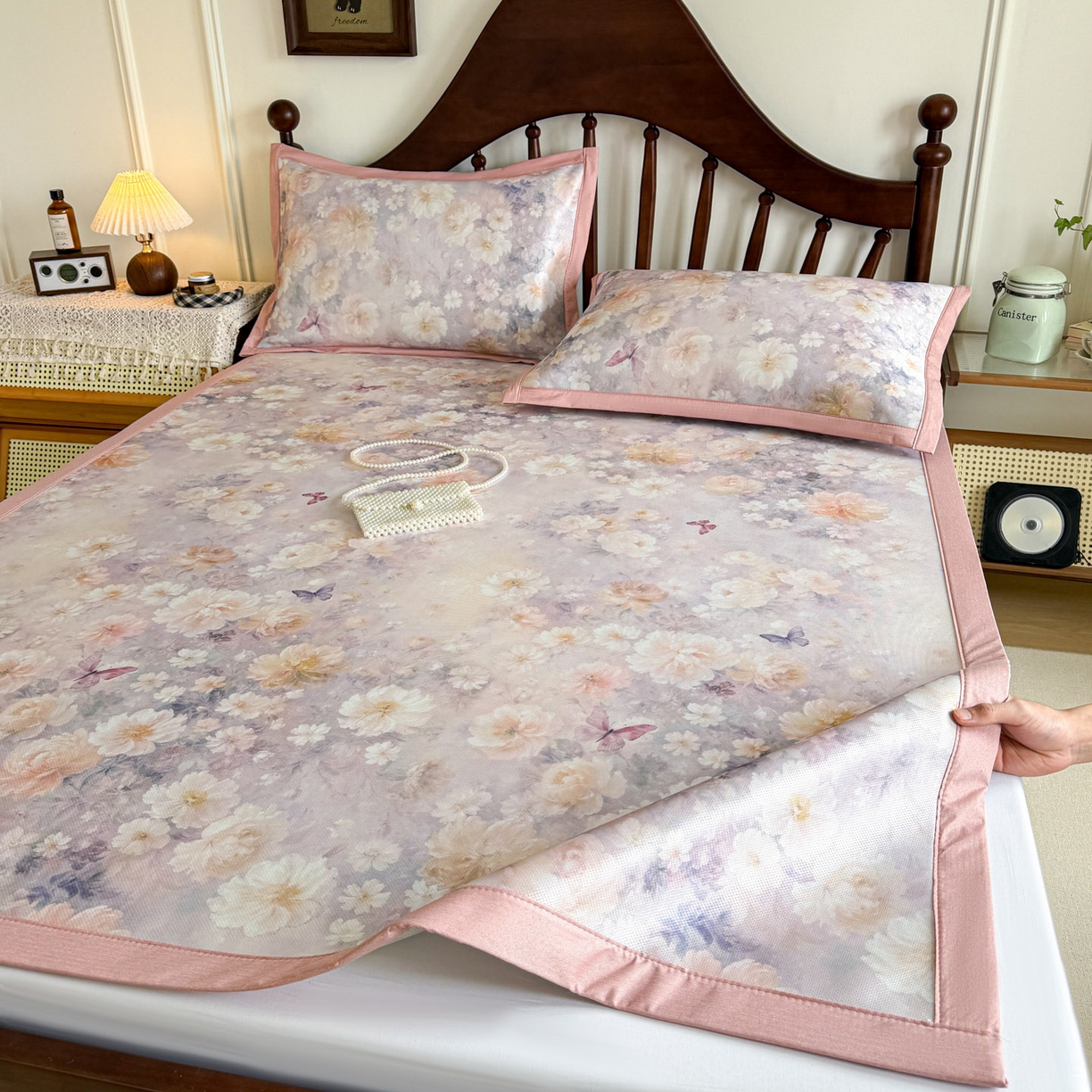 91家纺网 家纺一手货源 找家纺 倾慕家纺 2026新款A类数码印花冰泉丝凉席 摩尼粉