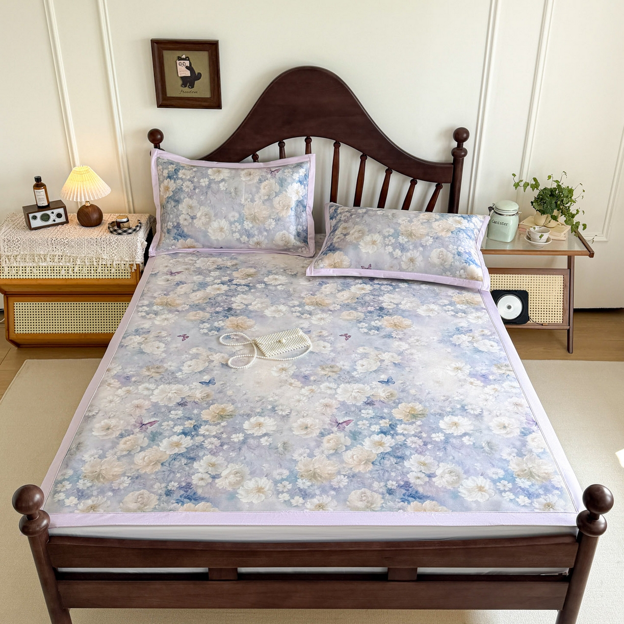 91家纺网 家纺一手货源 找家纺 倾慕家纺 2026新款A类数码印花冰泉丝凉席 摩尼紫