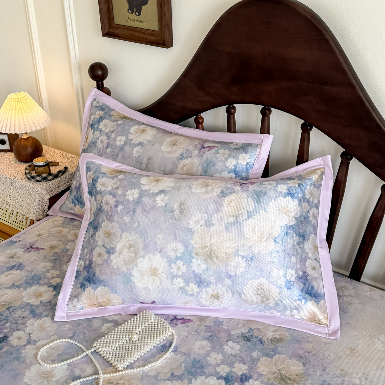 91家纺网 家纺一手货源 找家纺 倾慕家纺 2026新款A类数码印花冰泉丝凉席 摩尼紫