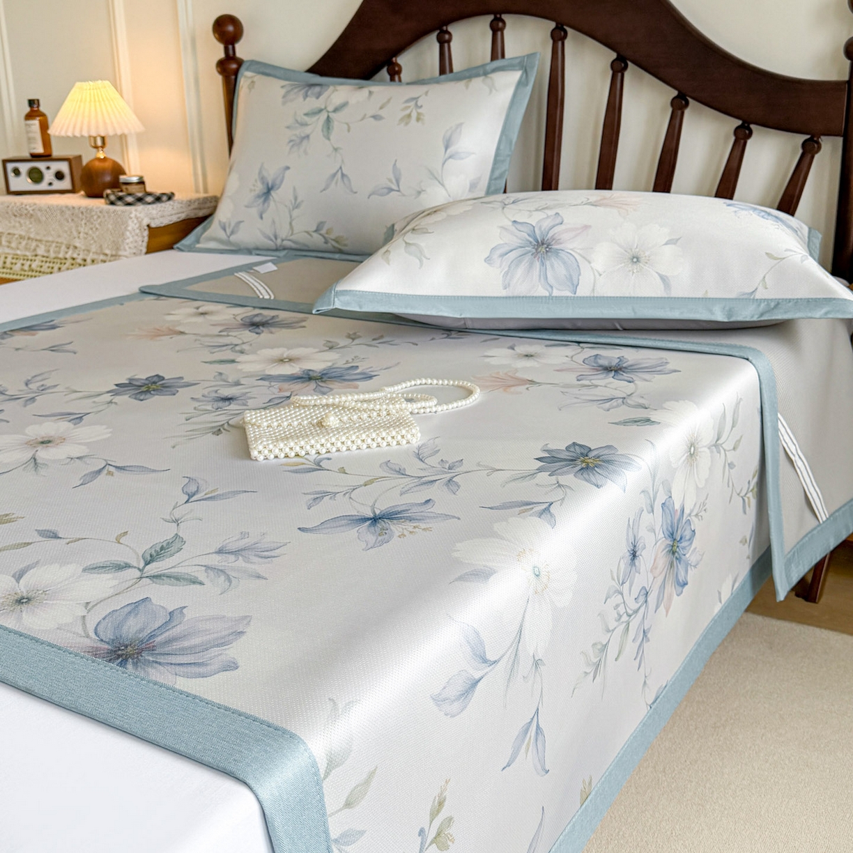 91家纺网 家纺一手货源 找家纺 倾慕家纺 2026新款A类数码印花冰泉丝凉席 云梦海棠