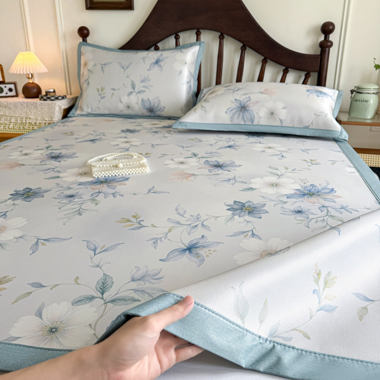 91家纺网 家纺一手货源 找家纺 倾慕家纺 2026新款A类数码印花冰泉丝凉席 云梦海棠