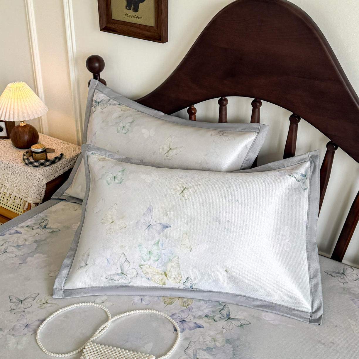 91家纺网 家纺一手货源 找家纺 倾慕家纺 2026新款A类数码印花冰泉丝凉席 蝴蝶之舞绿