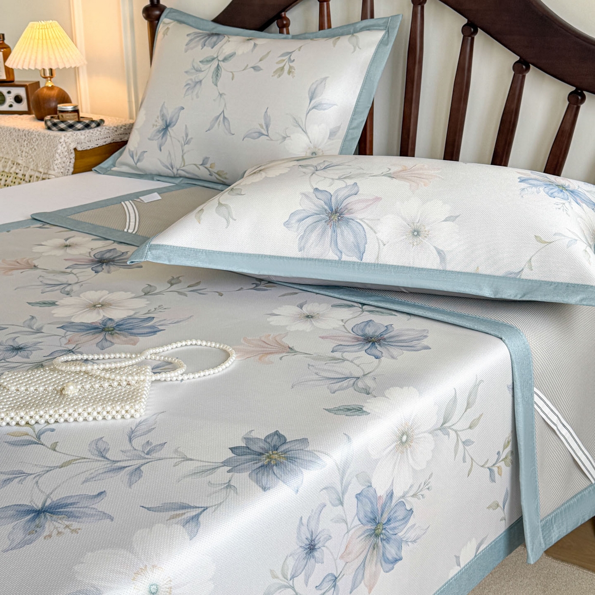 91家纺网 家纺一手货源 找家纺 倾慕家纺 2026新款A类数码印花冰泉丝凉席 云梦海棠