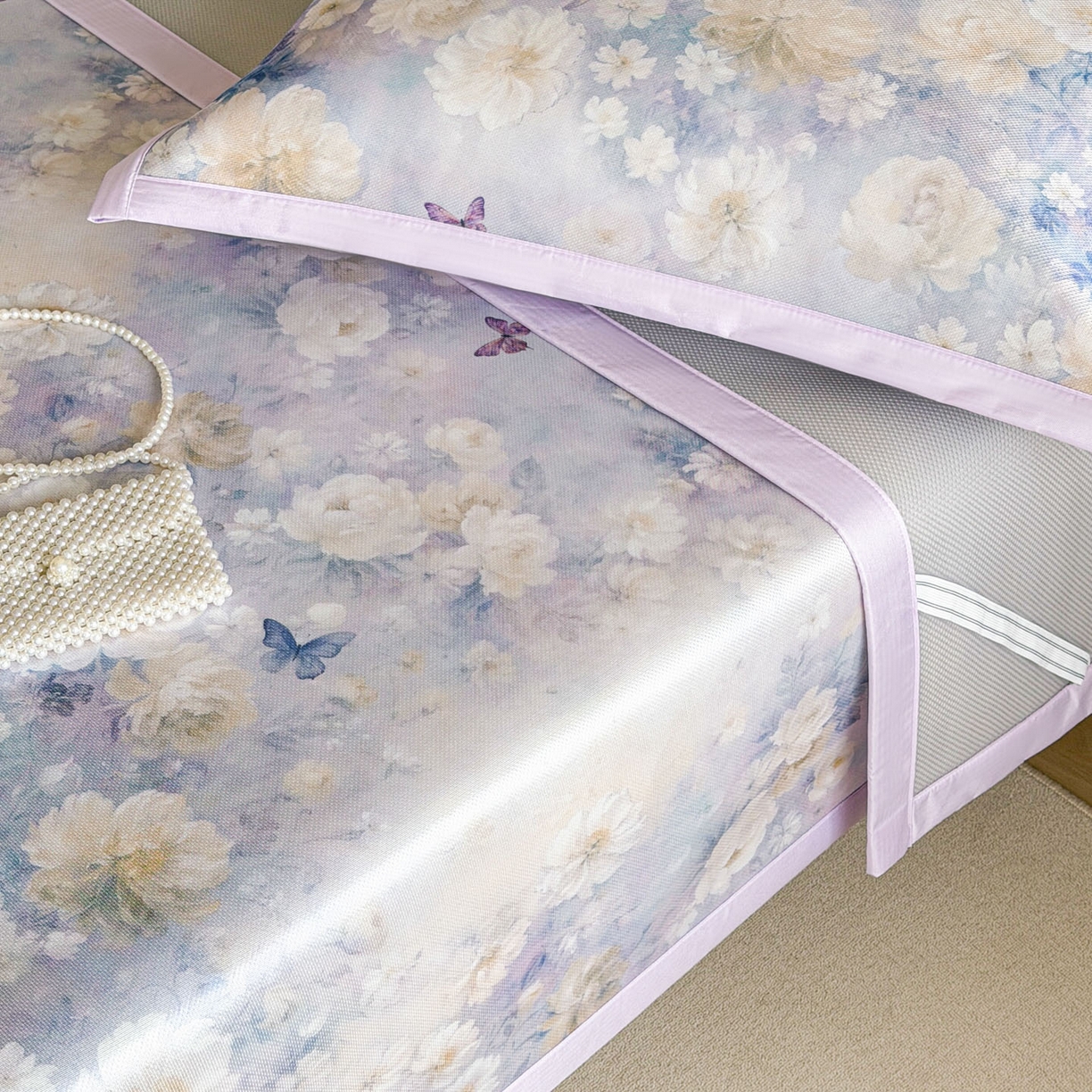 91家纺网 家纺一手货源 找家纺 倾慕家纺 2026新款A类数码印花冰泉丝凉席 摩尼紫