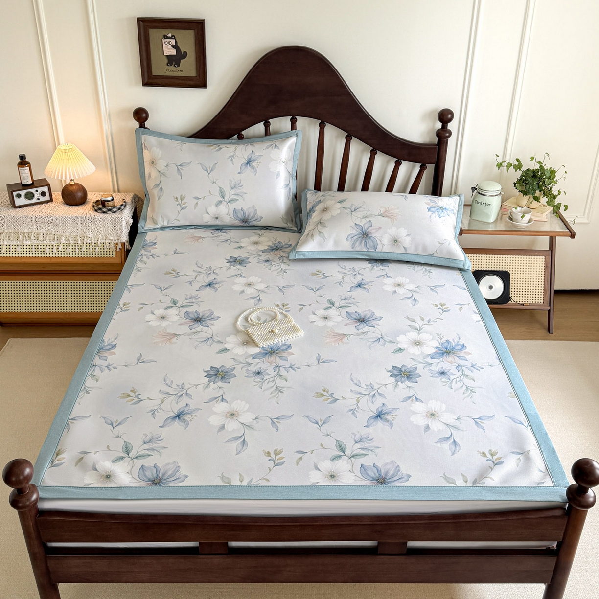 91家纺网 家纺一手货源 找家纺 倾慕家纺 2026新款A类数码印花冰泉丝凉席 云梦海棠