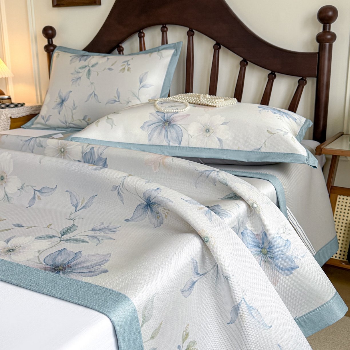 91家纺网 家纺一手货源 找家纺 倾慕家纺 2026新款A类数码印花冰泉丝凉席 云梦海棠