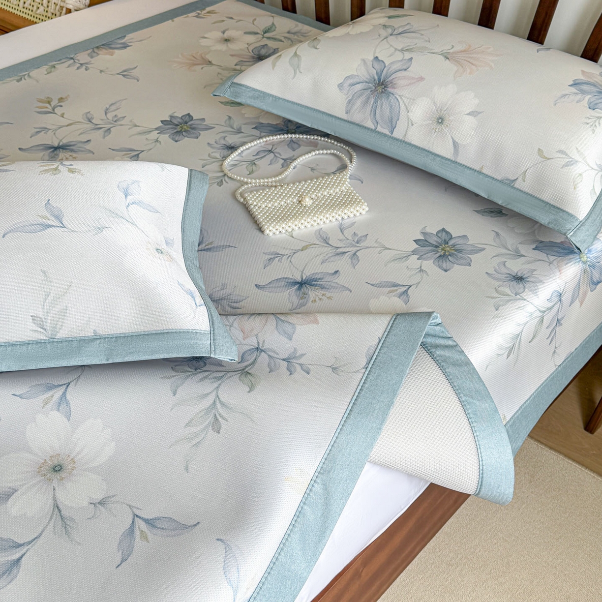 91家纺网 家纺一手货源 找家纺 倾慕家纺 2026新款A类数码印花冰泉丝凉席 云梦海棠