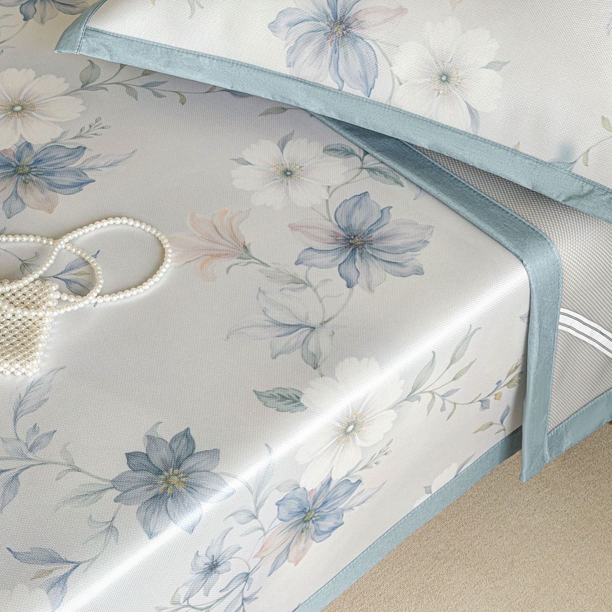 91家纺网 家纺一手货源 找家纺 倾慕家纺 2026新款A类数码印花冰泉丝凉席 云梦海棠