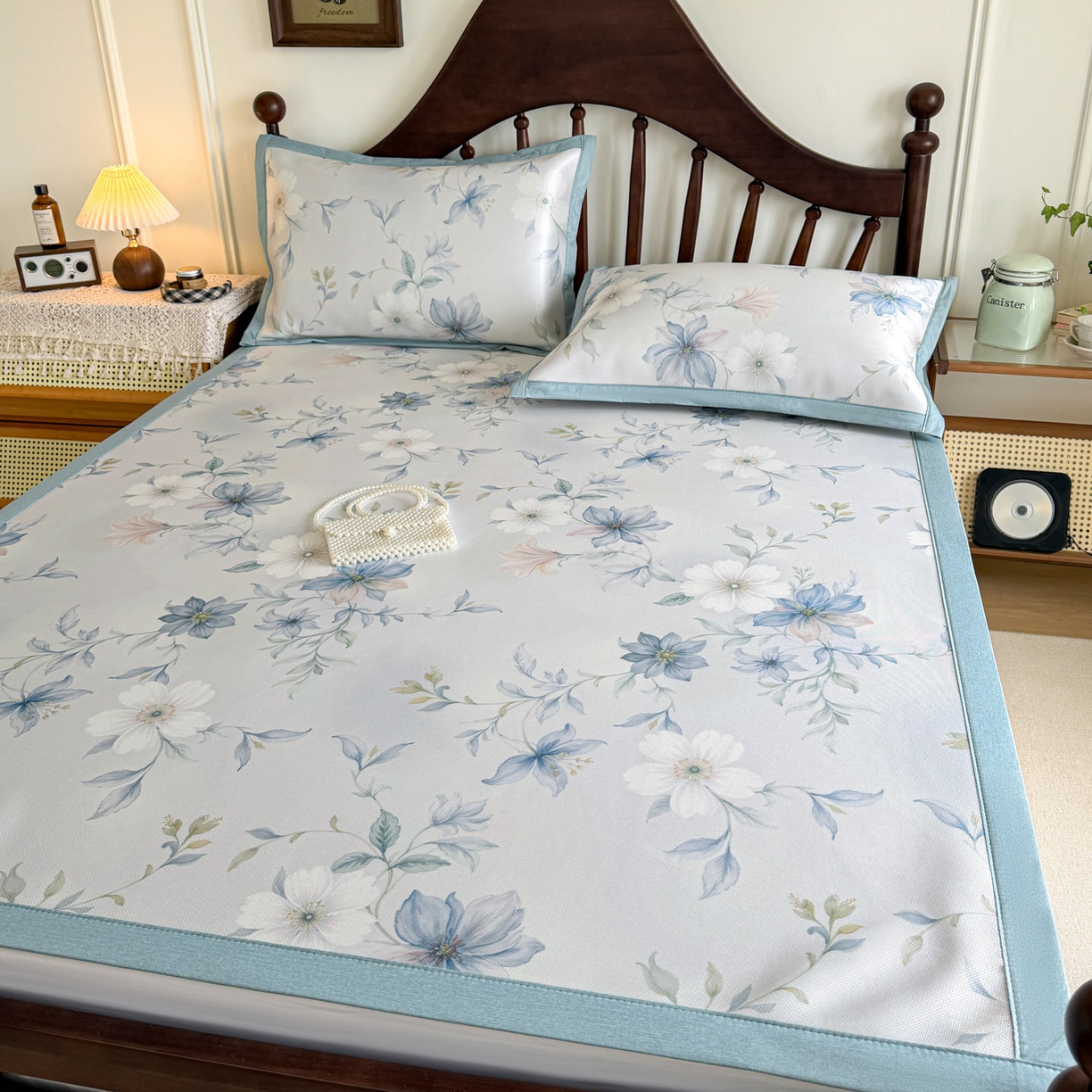 91家纺网 家纺一手货源 找家纺 倾慕家纺 2026新款A类数码印花冰泉丝凉席 云梦海棠