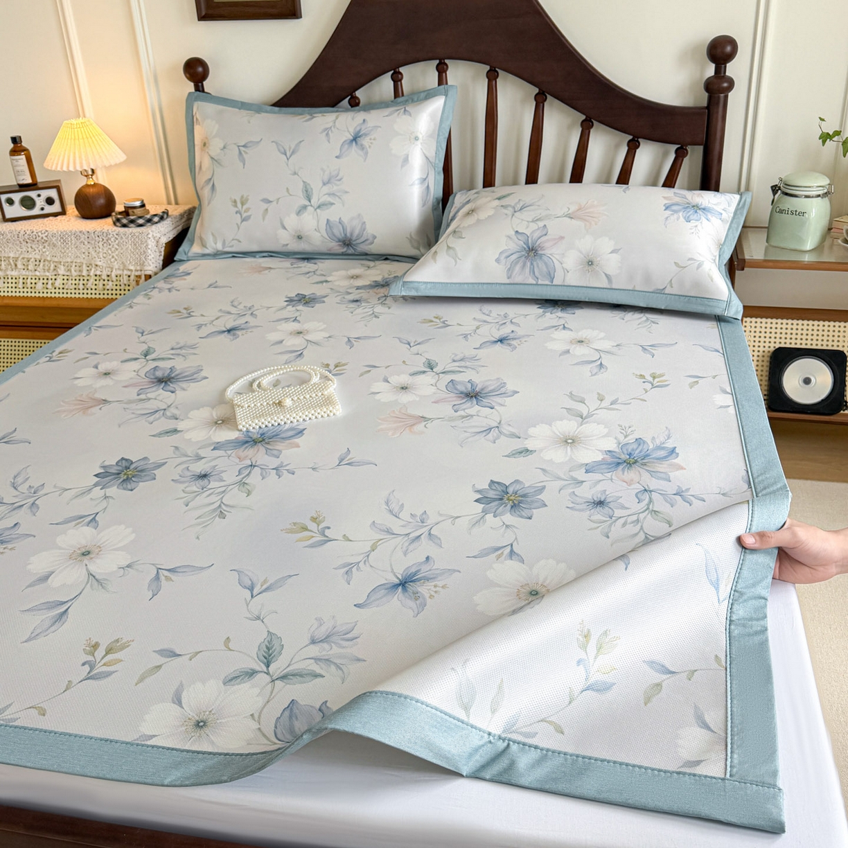 91家纺网 家纺一手货源 找家纺 倾慕家纺 2026新款A类数码印花冰泉丝凉席 云梦海棠