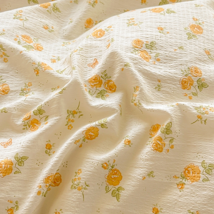 91家纺网 家纺一手货源 找家纺 侯先生家纺新款直播爆款云感双层纱皱皱纱四件套小清新水洗棉床笠 梨花落