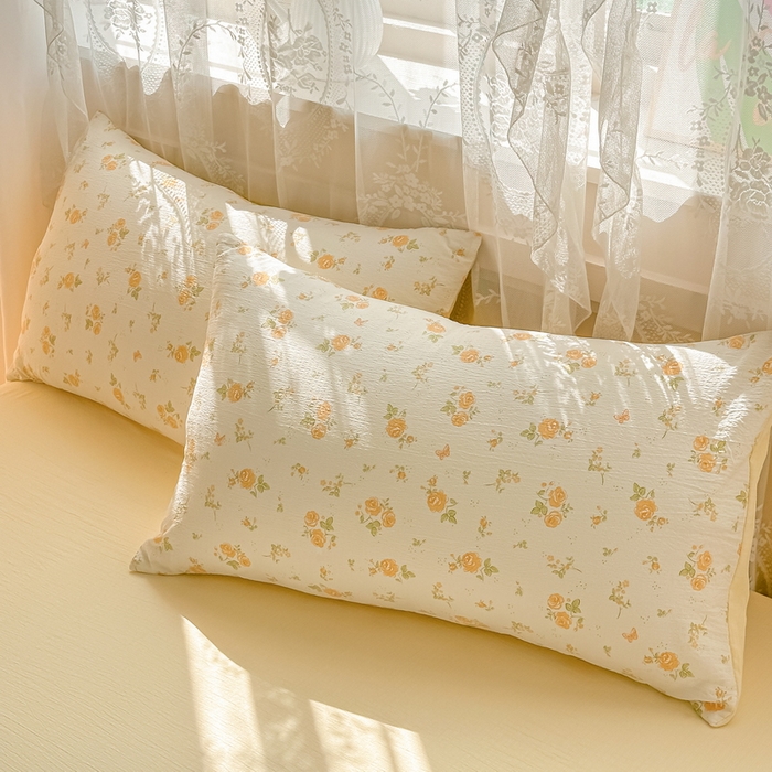 91家纺网 家纺一手货源 找家纺 侯先生家纺新款直播爆款云感双层纱皱皱纱四件套小清新水洗棉床笠 梨花落