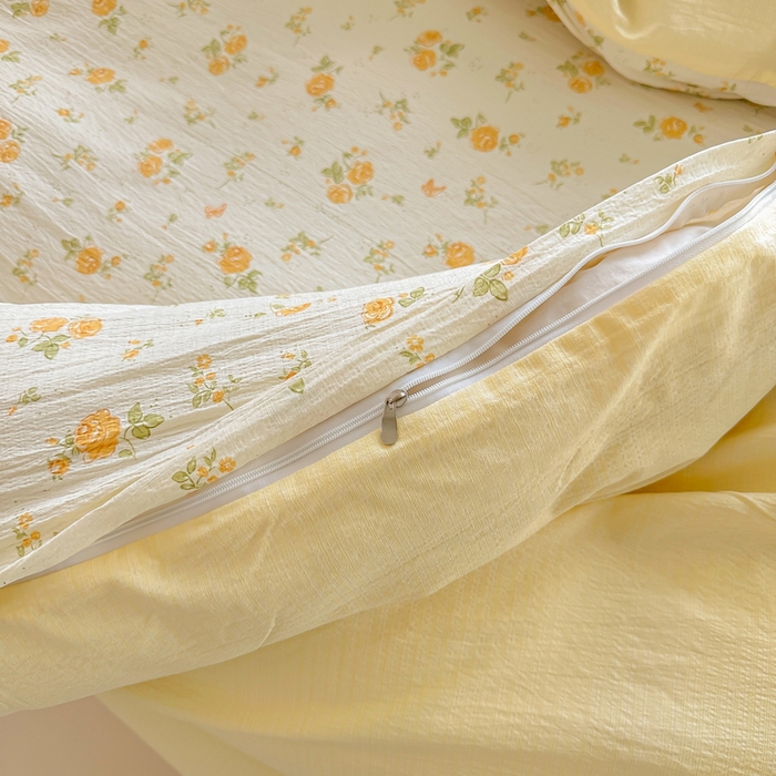 91家纺网 家纺一手货源 找家纺 侯先生家纺新款直播爆款云感双层纱皱皱纱四件套小清新水洗棉床笠 梨花落