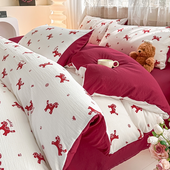 91家纺网 家纺一手货源 找家纺 侯先生家纺新款直播爆款云感双层纱皱皱纱四件套小清新水洗棉床笠 马上有钱