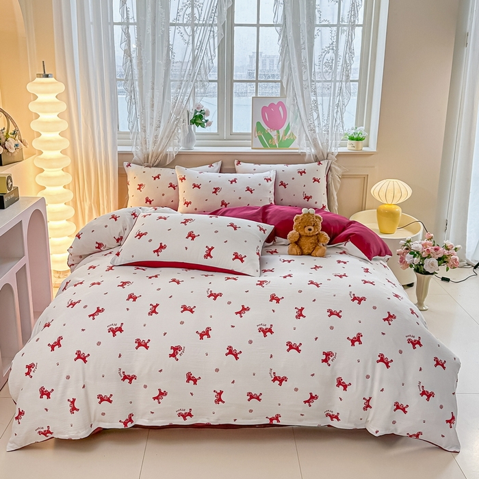 91家纺网 家纺一手货源 找家纺 侯先生家纺新款直播爆款云感双层纱皱皱纱四件套小清新水洗棉床笠 马上有钱