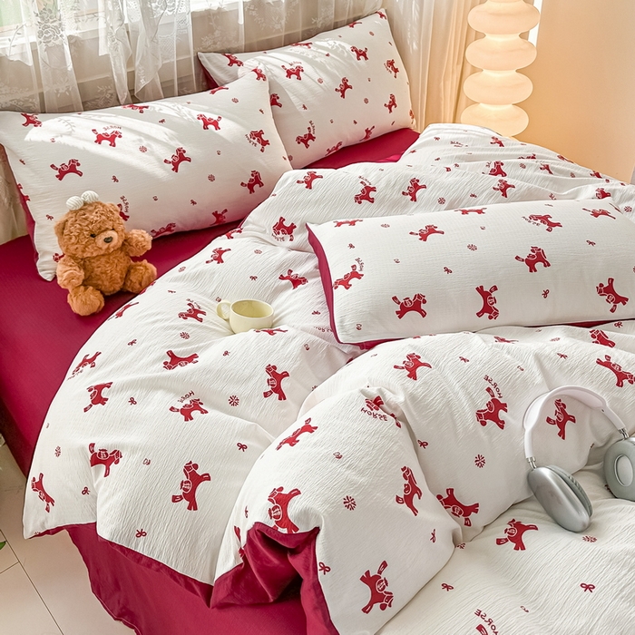 91家纺网 家纺一手货源 找家纺 侯先生家纺新款直播爆款云感双层纱皱皱纱四件套小清新水洗棉床笠 马上有钱