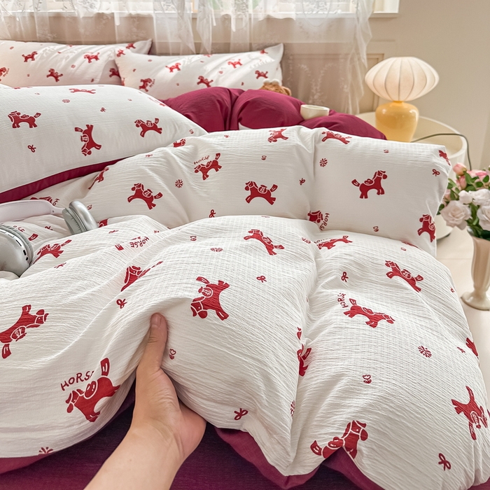 91家纺网 家纺一手货源 找家纺 侯先生家纺新款直播爆款云感双层纱皱皱纱四件套小清新水洗棉床笠 马上有钱