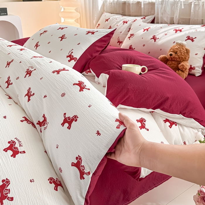 91家纺网 家纺一手货源 找家纺 侯先生家纺新款直播爆款云感双层纱皱皱纱四件套小清新水洗棉床笠 马上有钱