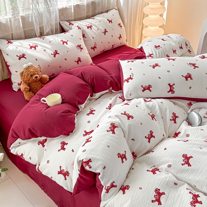 91家纺网 家纺一手货源 找家纺 侯先生家纺新款直播爆款云感双层纱皱皱纱四件套小清新水洗棉床笠 马上有钱