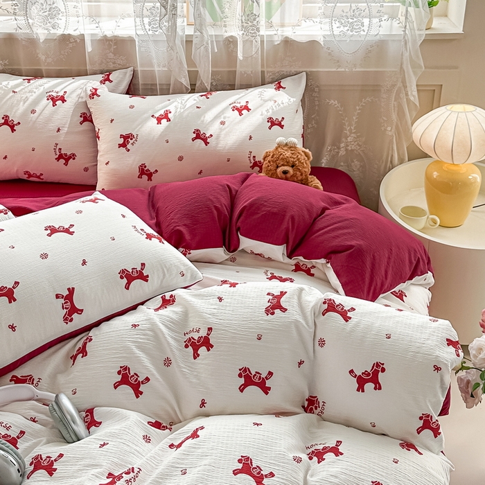 91家纺网 家纺一手货源 找家纺 侯先生家纺新款直播爆款云感双层纱皱皱纱四件套小清新水洗棉床笠 马上有钱