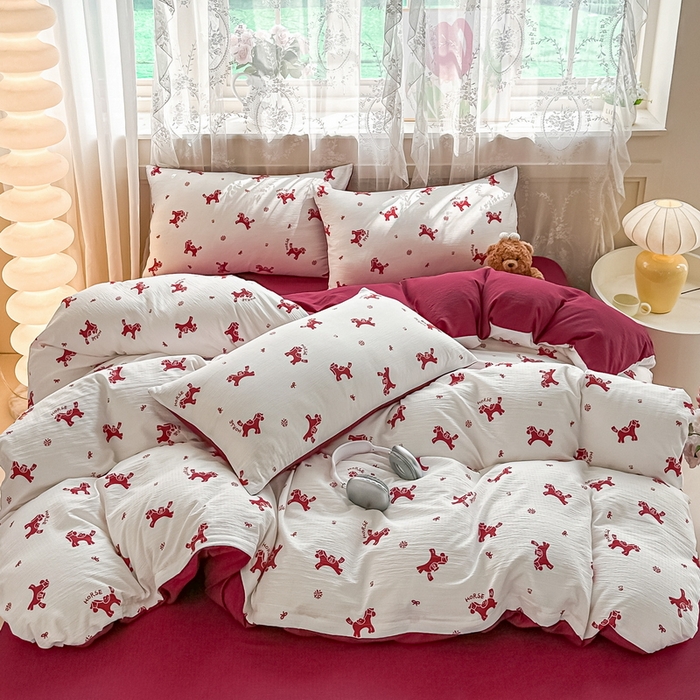 91家纺网 家纺一手货源 找家纺 侯先生家纺新款直播爆款云感双层纱皱皱纱四件套小清新水洗棉床笠 马上有钱